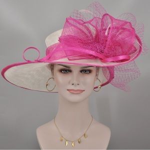 Kentucky Derby hat deep pink and white